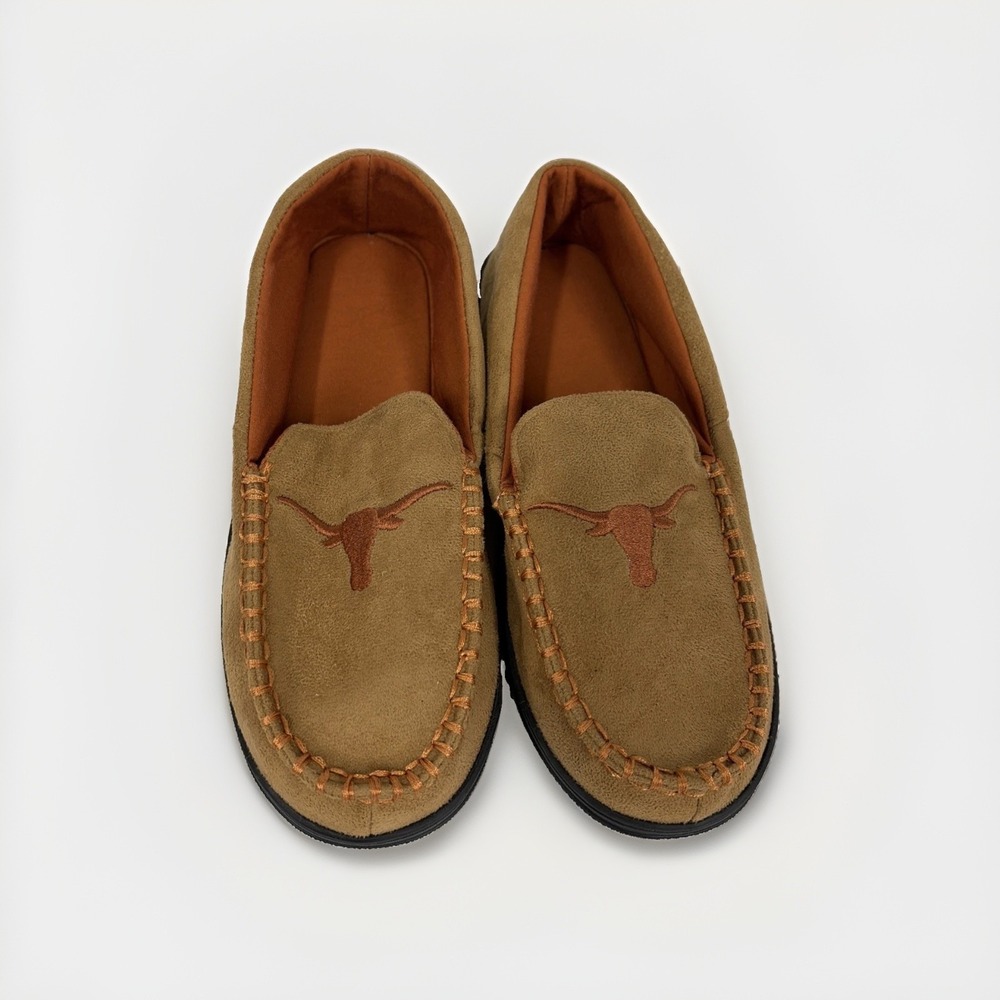 Texas Longhorns Men's 9/10 Moccasin Slippers Tan Burnt Orange Embroidered UT T8